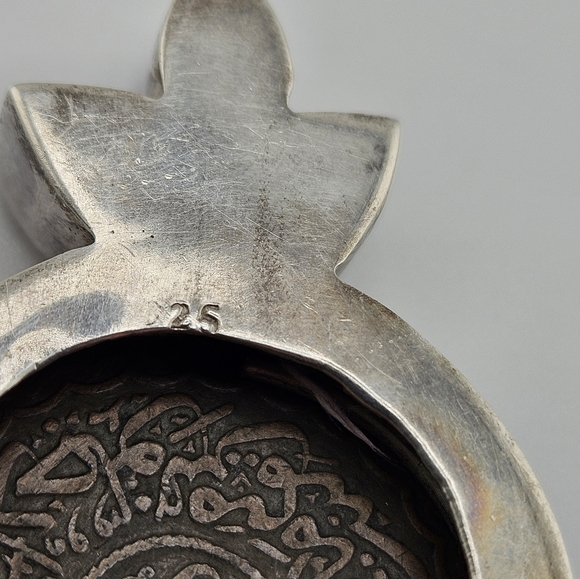 925 Silver Pendant Ottoman coin medallion w semi-precious stones Sterling Silver - Picture 5 of 6